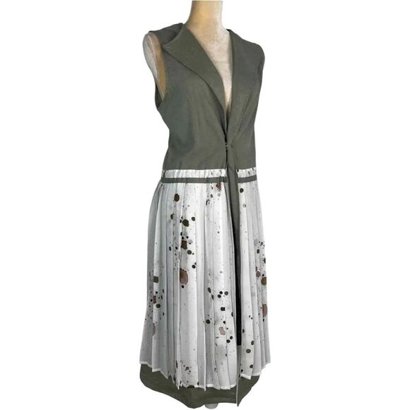 MAAC London "Tibi" Open Snap-Front Cardigan Vest, White/Green, Size Smal… - Picture 2 of 10